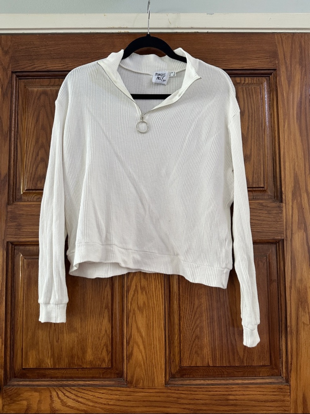 Princess Polly Cream Ribbed Half-Zip Pullover